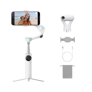 Insta360 Flow 2 Pro KI-Tracker-Bundle Weiß – Erster KI-Smartphone-Gimbal mit Apple DockKit, smartes 360°-Schwenk-Tracking, frei neigbar, Stativ/Selfie-Stick integr., mobiler Vlog-/Reise-Stabilisator