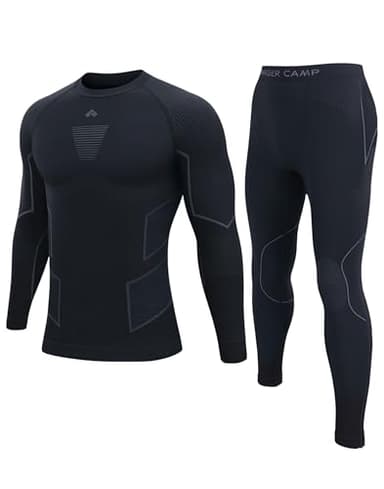 Thermounterwäsche Herren Set - Atmungsaktives & Warmes Material, Seamless Perfekte Passform funktionsunterwäsche, Skiunterwäsche - Geeignet für Verschiedene Sportarten und Freizeit(Black,Grey;L)