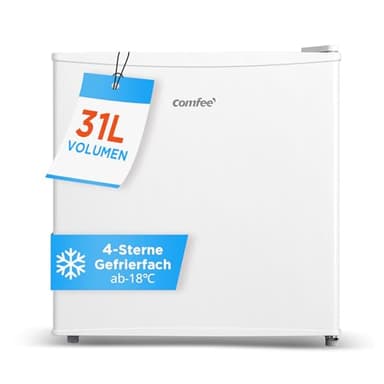 Comfee Freistehend, RCU40WH2(E) Mini Gefrierschrank/31L / 4-Sterne-Gefrierfach/Kompakte Größe/Reversibles Türscharnier/Verstellbare Standfüße / 147kWh/Jahr/Weiß
