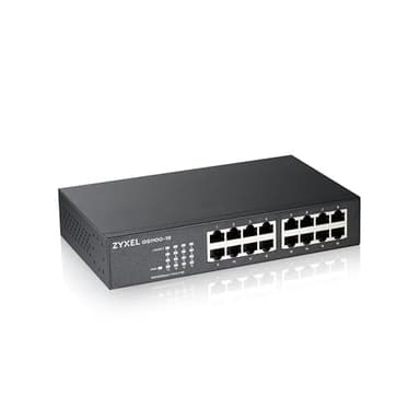 Zyxel 16 Port Netzwerk Switch | Unmanaged Gigabit Ethernet Splitter | 16x GbE Ports | Lüfterlos | Plug and Play Installation | Wand- und Rack-Montagesätze im Lieferumfang enthalten | GS1100-16v3