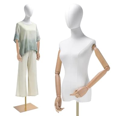 Schneiderpuppe Verstellbar 155-210CM Höhe Schaufensterpuppe Mit abnehmbarem Kopf, Holzhandfläche und goldenem höhenverstellbarem Ständer,Schaufensterpuppe weiblich für Kleiderschmuck-Display Größe: M