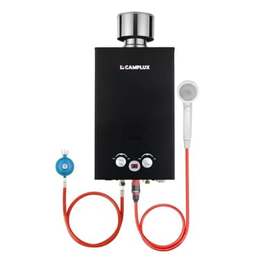Camplux BW264BC-DE Gasdurchlauferhitzer 10L 50mbar mit Edelstahl Regendeckel Propan/Butan Gas für Campingdusche, Wohnmobilausflug, Waschpferd