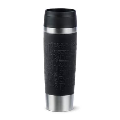 Emsa N20220 Travel Mug Classic Isolierbecher 0,5 Liter, neuer Komfort-Schraubverschluss, Edelstahl, 6h heiß und 12h kühl, 100% dicht, spülmaschinenfest, 360°-Trinköffnung, Schwarz