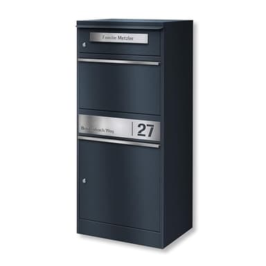 Metzler Paketbox, Briefkasten mit großem Paketfach in Anthrazit, personalisierte Paketbox für draußen, Standbriefkasten mit Paketfach, Paketkasten, Postbox mit Gravur, rostfrei und massiv - Bispo 2