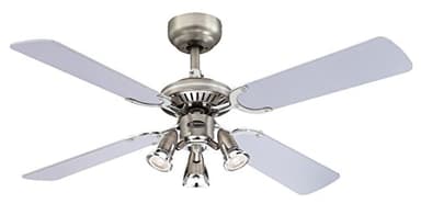 105 cm Deckenventilator Princess Euro 72112 mit drei Strahlern und vier Flügeln, Ausführung in dunklem Zinn/Chrom