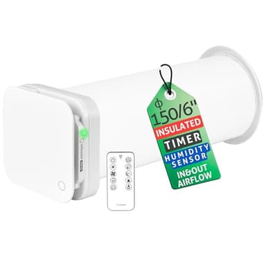 Turbionaire Trend HRV 150 WMI Dezentrale Wohnraumlüftung mit Wärmerückgewinnung, Thermischer und Schallgedämmter Isolierung, Fernbedienung, 8 Lüftungsstufen, 3 Jahre Garantie,158 mm