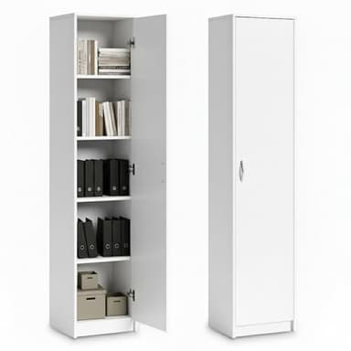 Home Collective Bücherregal Kleiderschrank Regal weiß 50cm breit 180cm hoch Schrank Organizer Mehrzweckschrank mit 4 Einlegeböden Aktenschrank Regal Wand Holz für Schlafzimmer Flur Keller Büro