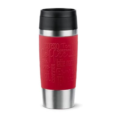 Emsa N20204 Travel Mug Classic Isolierbecher 0,36 Liter | neuer Komfort-Schraubverschluss | Edelstahl | 4h heiß und 8h kalt | 100% dicht | spülmaschinenfest | 360°-Trinköffnung | Dunkelrot