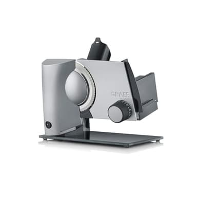 GRAEF Allesschneider S32100, multifunktionale elektrische Schneidemaschine, Wurst, Käse, Brot und vieles mehr, Brotschneidemaschine mit stufenlos einstellbarer Schnittstärke, silber