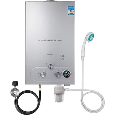 Gas-Wassererhitzer, 18LPM 36KW tragbarer wasserloser Durchlauferhitzer, instantaner Propangas-Wassererhitzer mit digitalem Display und Mehrfachschutz für Camping- und Wohnmobilreisen (18L)