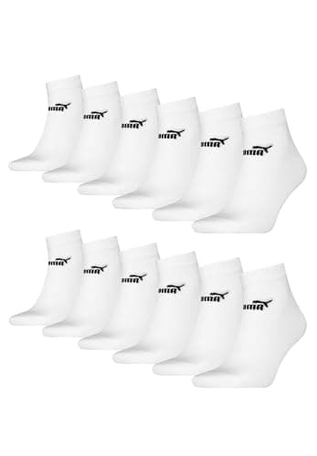 PUMA Unisex Quarter Socken Sneaker knöchelhoch für Damen Herren 12er Pack, Farbe:002 - white, Socken & Strümpfe:43-46