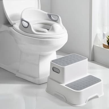 DEANIC Toilettensitz für Kinder mit Tritthocker, Toilettensitz mit Treppe und 2 Stufen Hocker, Toilettenaufsatz Klositz für ab 1-2-3-6 Jahre, 2 Kissen 1 Bürste (Grau)