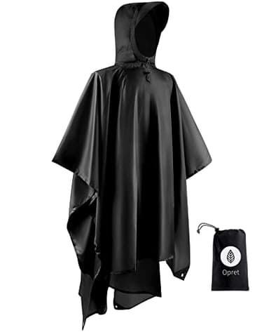Opret Wasserdicht Regenponcho Damen Herren, Leicht Atmungsaktiv Regencape 3-in-1-Multifunktional Regenmantel Regenschutz Regen Poncho für Wandern und Camping-Schwarz