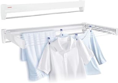 Leifheit Wandtrockner Telegant 81 Protect Plus zum Ausziehen, hängender Wäschetrockner im kleinen, kompakten Format, Wäscheständer Wand ausziehbar, Wandwäschetrockner für drinnen und draußen geeignet