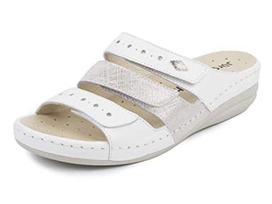 Jürgen Hirsch Damen Sandalette Ergo 01 Leder Wechselfußbett Fersen-Dämpfung Weite G (weiß, numeric_41)