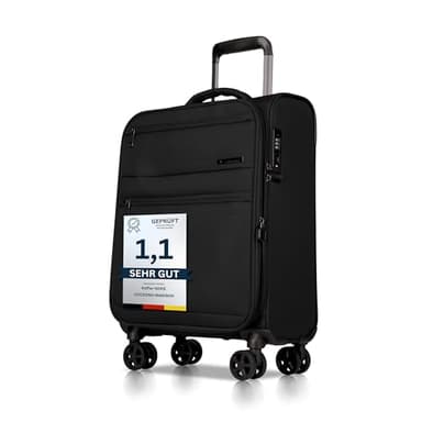 Cocoono Handgepäck Koffer 55x40x20 – Leichter Stoff Reisekoffer mit Rollen, TSA-Schloss, erweiterbar, 40L – Cabin Trolley für Flugreisen, 360° Doppelrollen, Robustes Hand Luggage (schwarz, M)