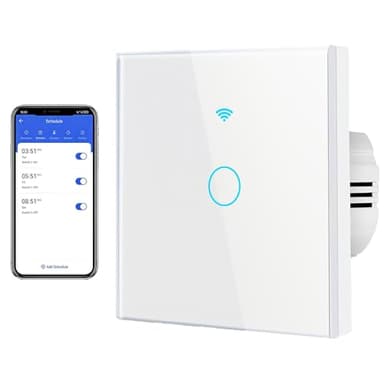 Touch Lichtschalter Smart WLAN Lichtschalter Kompatibel Mit Alexa/Google Home/Tuya/Smart Life, Touch Wechselschalter Unterputz Schalter mit Status-LED und Glas Panel 1Fach 1Weg 86mm Unterputz Weiß