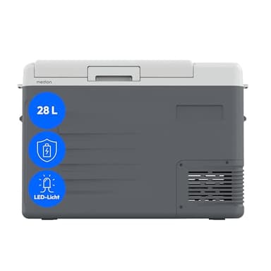 MEDION mobile elektrische Kompressor Kühlbox (28L Kapazität, elektrisch, Mini Kühlschrank & Gefrierbox, 12V 24V 230V, KFZ Adapter, für Auto LKW Wohnwagen Camping Boot Garten Festival, MD370027)