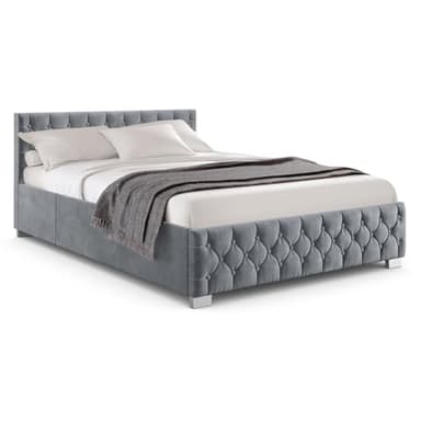 Juskys Polsterbett Nizza 180x200 cm Samt mit Stauraum, LED Beleuchtung & Lattenrost - Chesterfield Steppung & Kopfteil - Bett Bettgestell - Grau