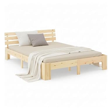 Homestyle4u Massivholzbett 140x200 Holzbett mit Lattenrost Bett 140 200 Holz Natur Kiefer Doppelbett, 1837