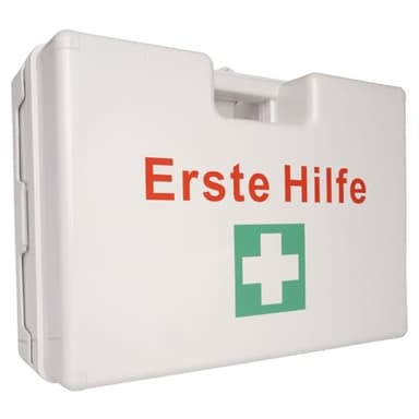 FAP First Aid Products Erste Hilfe Koffer LARGE weiß – inkl. DIN 13169:2021 Füllung (182-teilig) – großer Betriebs Verbandskasten, bruchsicher & schlagfest, mit Wandhalterung - Praxis, Büro, Betrieb