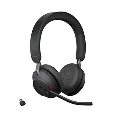 Jabra Evolve2 65 Wireless PC Headset – Noise Cancelling Microsoft Teams Certified Stereo Headphones with Long-Lasting Battery – USB-C Bluetooth Adapter – Black