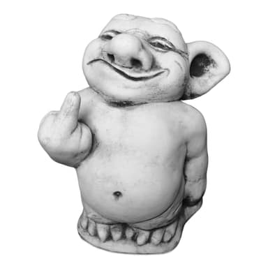 gartendekoparadies.de Massive Steinfigur lustiger Troll Mittelfinger Stinkefinger, 24 cm, Grau, 6 kg aus Steinguss frostsicher