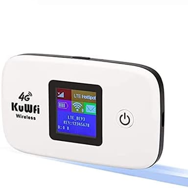 KuWFi mobiler WLAN Router, 4G LTE Router für SIM-Karten (4G/LTE bis zu 150Mbit/s Download/ 50Mbit/s Upload, Hotspot, 2400mAh Akku, 10 gleichzeitige Geräteverbindung) für Geschäftsreisen und Urlaube