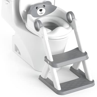 Rabb 1st Toilettenleiter für Kinder, Upgraded Kindertoilette für Jungen und Mädchen, 2 in 1 Kind Toilettensitz mit Treppe, Spritz und Rutschfestes Trittbrett
