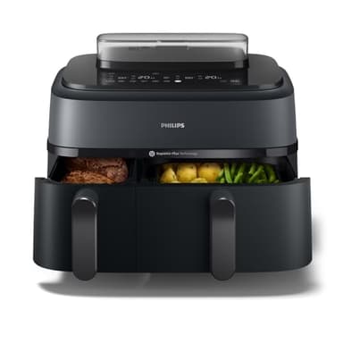 Philips Steam Airfryer 5000 Series Dual Basket Heißluftfritteuse mit Dampfgar-Funktion & 2 Körben – Steam, Airfry, SteamFry, 9L (3L+6L), RapidAir Plus, automatische Dampfreinigung (NA550/00)