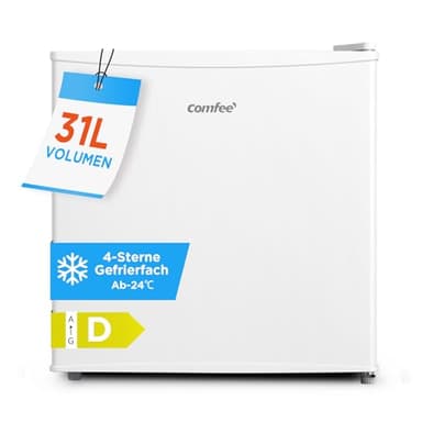 COMFEE RCU40WH3EU(E) 31L Mini Gefrierschrank mit Inverter-Kompressor, D-Energieeffizienz, 4-Sterne-Gefrierleistung, Leise 39 dB, Kompakter Tisch Gefrierschrank für Büro, Küche, Studentenwohnheim Weiß