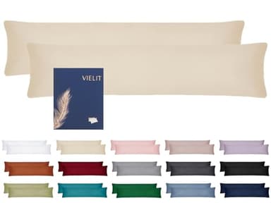 Vielit Kissenbezug Weich Kopfkissenbezug 2er Set Mikrofaser Deko Kissenhülle Für Kissen Öko-Zertifikat Resistent Hypoallergen 40x145, Beige