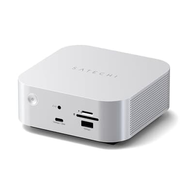 SATECHI Thunderbolt-5 CubeDock™ Dockingstation, 80-120 Gbit/s (USB4 komp.), integriertes NVMe SSD Gehäuse, 140W Laden, Multi-Display bis 8K, USB-C & USB-A 10 Gbit/s, aktive Kühlung, Silber