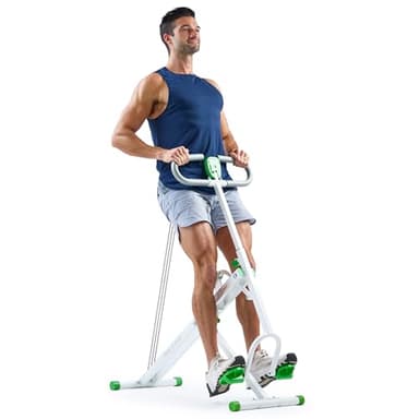 Sunny Health & Fitness Row-N-Ride Squat Assist Trainer für Gesäßmuskeln und Ganzkörper-Cardiotraining mit einstellbarem Widerstand, aufrechtes Row-N-Ride™-Trainingsgerät in Grün – Nr. 077GR