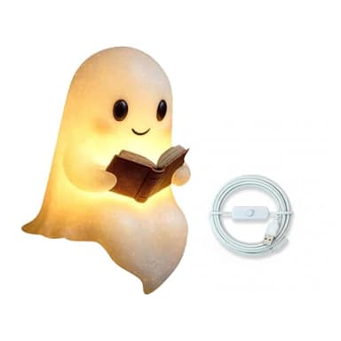 Colcolo Nachttischlampe, Verbesserte USB Süße Geister-Leselampe Deko Geist, 3D Geistfigur Aus Kunstharz für Den Schreibtisch, Nachtlicht für Schlafzimmer, Geisterlampe Buchlampe Dekorationen