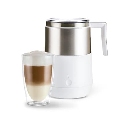 Tchibo Induktions-Milchaufschäumer, ohne Anbrennen, spülmaschinengeeigneter Rührbehälter, warmer und kalter Milchschaum, für Latte Macchiato, Cappuccino und Kakao, Cremeweiß