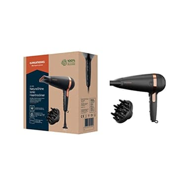 GRUNDIG - Naturashine HD 7081 Haartrockner - 2100W mit Ionen-Funktion & Kabeleinzug - Keramik mit Macadamia- & Kokosöl - Cool Touch Düse - Schwarz/Rosa-Gold