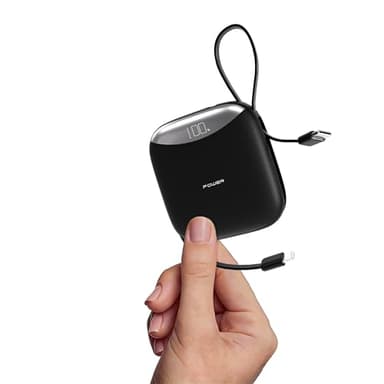 Mini Power Bank mit Kabel, Klein 10000mAh Powerbank 22,5W Schnellladen, mit Integriertem Kabel, Externe Handyakkus USB-C In&Out, Klein Aber Stark für iPhone, Samsung, Android, iPad etc
