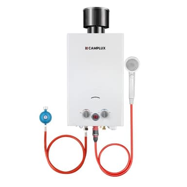 CAMPLUX BW264C-DE 10 Liter Gasdurchlauferhitzer mit Regenkappe, 50mbar Tankless Outdoor-Instant-Gasdusche für Pferd Waschen Camping RV Reise