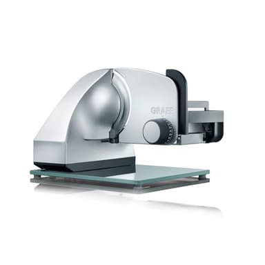 GRAEF Master M90 - Elektrischer Allesschneider, Made in Germany, Kippbar 30°, Vollstahlmesser Ø 170 mm für feinste Schnitte, Schnittstärke 0-20 mm, 170 W, Vollmetall, Schneidemaschine, Silber