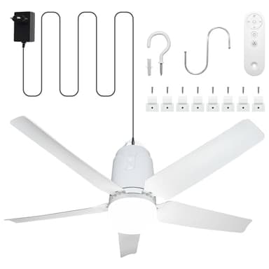 SHUNLEE Deckenventilator Outdoor mit Beleuchtung 78CM, Deckenventilator Indoor/Outdoor mit Stecker, Fernbedienung und Leise, Mobiler Ventilator Lampe für Terrasse, Ceiling, Pavillon, Wohnzimmer (78CM)