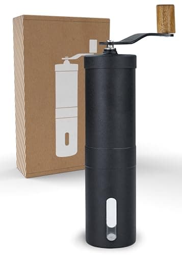 Lambda Coffee Kaffeemühle manuell aus Edelstahl und stufenlosem Keramikmahlwerk I Espressomühle Hand aus Holz mit Kegelmahlwerk - Handkaffeemühle I Präzise Mahlgradeinstellung
