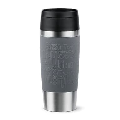 Emsa N20205 Travel Mug Classic Isolierbecher 0,36 Liter | neuer Komfort-Schraubverschluss | Edelstahl | 4h heiß und 8h kalt | 100% dicht | spülmaschinenfest | 360°-Trinköffnung | Dunkelgrau