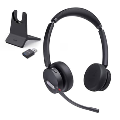 Yealink WH64 Hybrid DECT & Bluetooth Wireless Headset mit 3 Mikrofonen für die Arbeit mit Ladeständer, 492ft Reichweite, 26H Sprechzeit, Büro tragbare Dual Modus Headsets für Teams PC IP Telefon