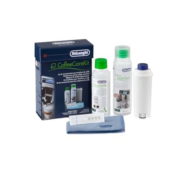De'Longhi Original CoffeeCareKit DLSC306 -Pflegeset für Kaffeemaschinen & Kaffeevollautomaten,enthält 1 x 200 ml EcoDecalk,1x 250 ml EcoMultiClean,1x Wasserfilter,1x Mikrofasertuch,1 x Wasserhärtetest
