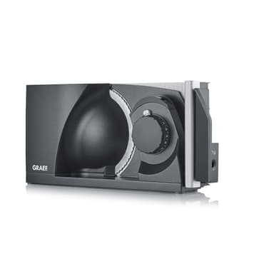 GRAEF. MYtiny MT1006 - Klappbarer Allesschneider, Made in Germany, Vollmetall, Wellenschliffmesser 170 mm, Schnittstärke 0-15 mm, Energiesparmotor 170W, Brotschneidemaschine, Kompakt, Eisenglimmergrau