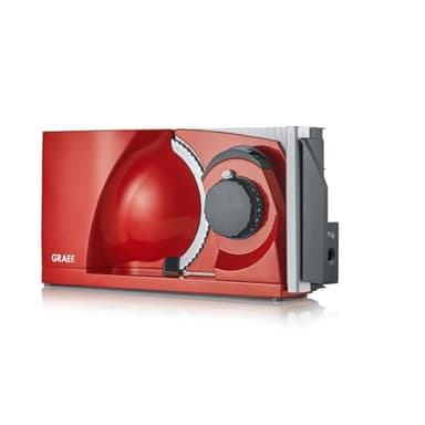 GRAEF. MYtiny MT1003 - Klappbarer Allesschneider, Made in Germany, Vollmetall, Wellenschliffmesser Ø170 mm, Schnittstärke 0-15 mm, Energiesparmotor 170 W, Brotschneidemaschine klappbar, Kompakt Rot