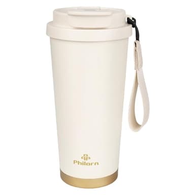 Philorn Kaffeebecher to go, 500ml Thermo, 316 Edelstahl, Keramik Innenleben, 100% Dicht, Spülmaschinenfest, Coffee to go Becher Weiß