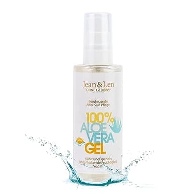 Jean & Len Après Sun Aloe Vera Gel, Unterstützende Pflege bei Sonnenbrand, beruhigt & kühlt die Haut, spendet Feuchtigkeit, ohne Silikone, Parabene, Nanopartikel & Emulgatoren, vegan, 100 ml