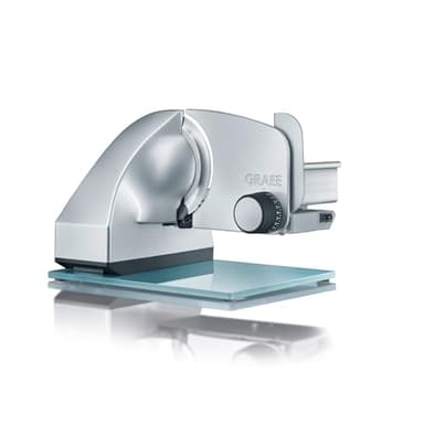 GRAEF Allesschneider MASTER M80 silber, glattes Edelstahlmesser Ø 170 mm, neigbar bis 30°, Dauerfunktion, stufenloser Schnittstärkeneinstellung, Vollmetallgehäuse, Glasbodenplatte, einfache Reinigung